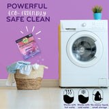 Eco-Gals Eco-Squares laundry detergent sheets with zero waste dry soap technology for cleaning linen and clothes in regular and high efficiency top