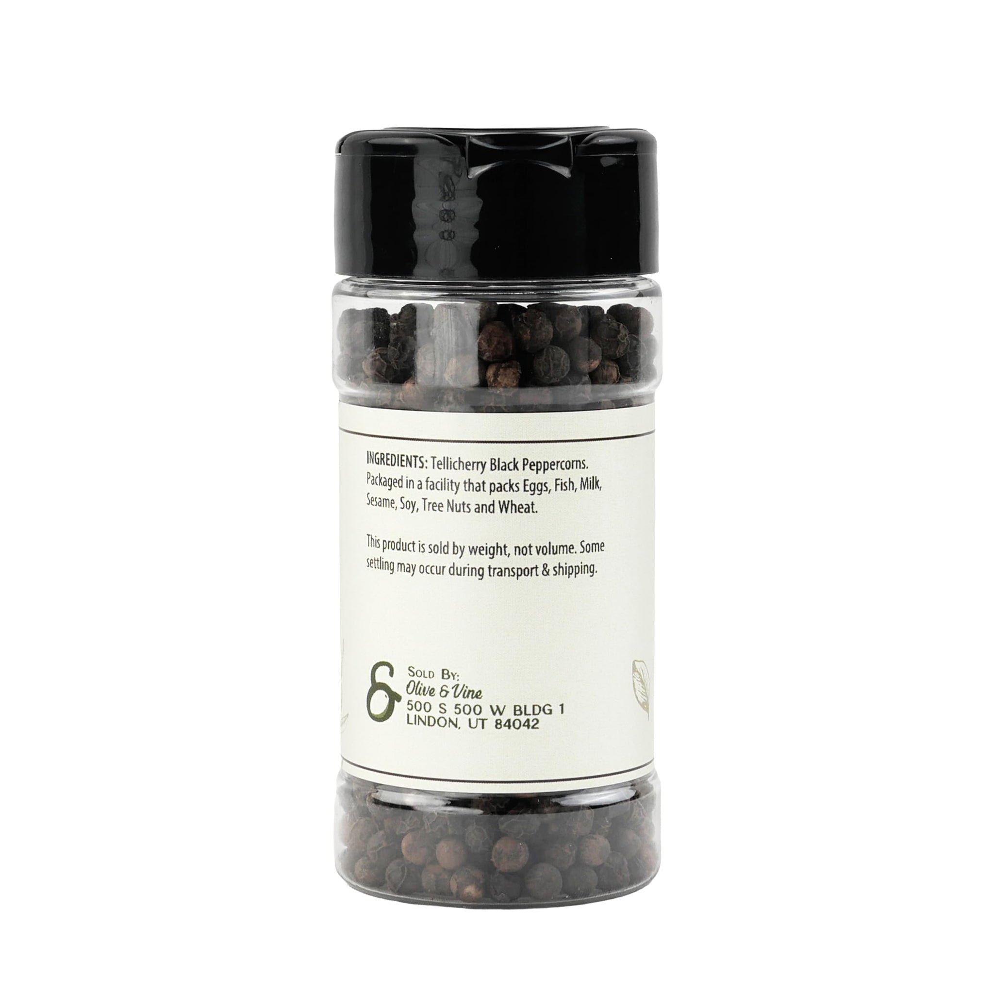 Olive & Vine Tellicherry Black Peppercorns, Bold Flavor, For Seasoning & Marinades, Rich Tradition, Authentic Taste, For Global Recipes (2.16 Ounce)