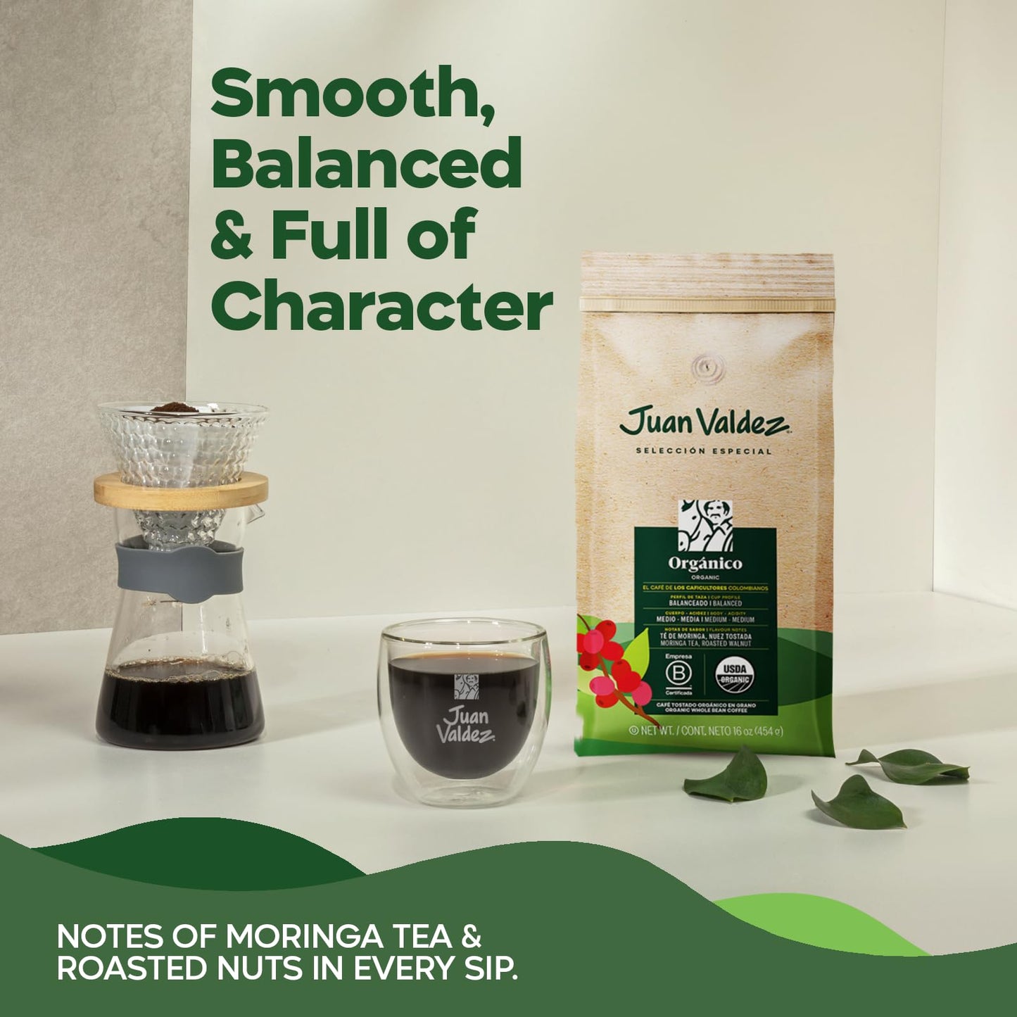 Juan Valdez Organic Whole Bean Coffee - Balanced Roast | 100% Colombian Arabica Beans | 100% Colombian Coffee - Balanced Profile with Moringa & Nutty
