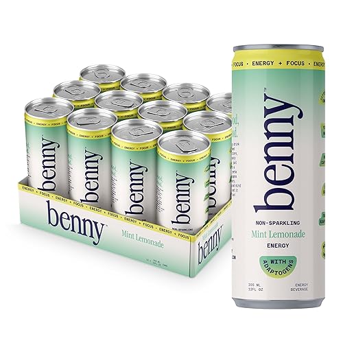 Benny Mint Lemonade Non-Sparkling Still Clean Energy Drink | 80mg Natural Caffeine Yerba Mate | Lion's Mane & Ginseng | 1g Sugar, 5 Cal | No
