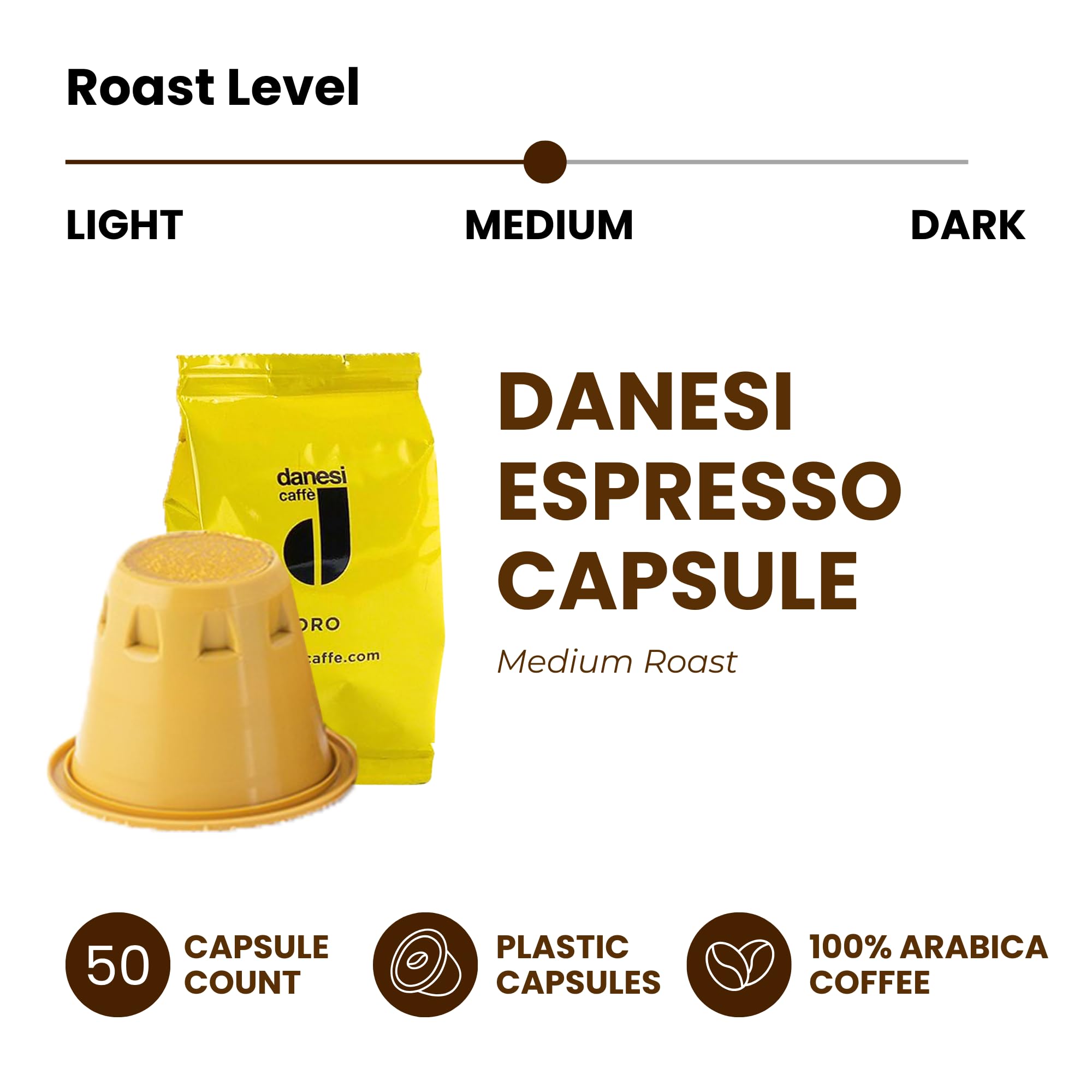 Danesi Caffe Italian Coffee Capsules - Medium Roast Espresso Coffee Pods for Home & Office Use - Premium Italian Oro Blend, 50-Count Pack