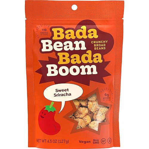 Bada Bean Bada Boom - Plant-Based Protein, Gluten Free, Vegan, Crunchy Roasted Broad (Fava) Bean Snacks, 110 Calories per Serving, Sweet Sriracha, 4.5