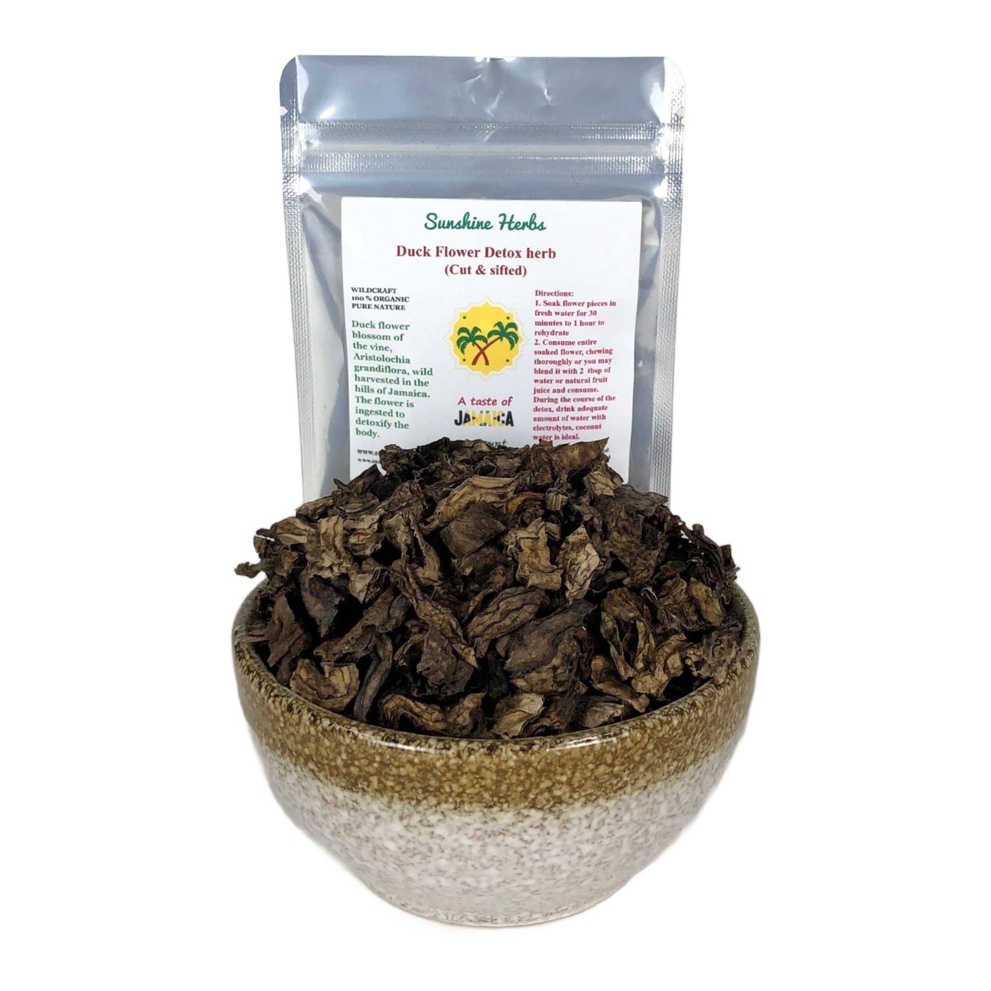 Duck flower herb, Cut up peices, Aristolochia grandiflora, Jamaican organic, 2.5 grams, 1 detox, Wildcraft harvested