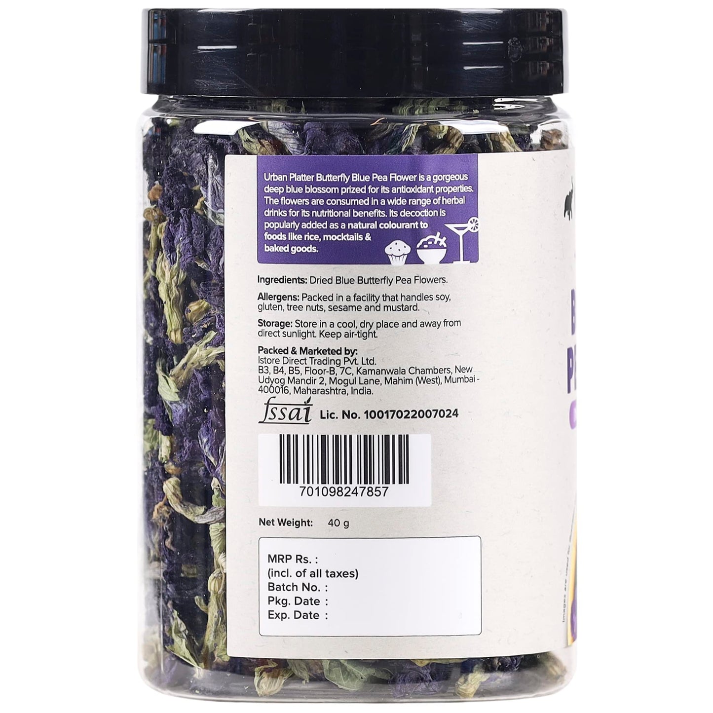 Urban Platter Blue Butterfly Pea Flower | 1.41 Oz (120+ Cups) | Dried Flowers for Tea | Rich in Antioxidants | Caffeine-Free Herbal Tea | Natural Blue