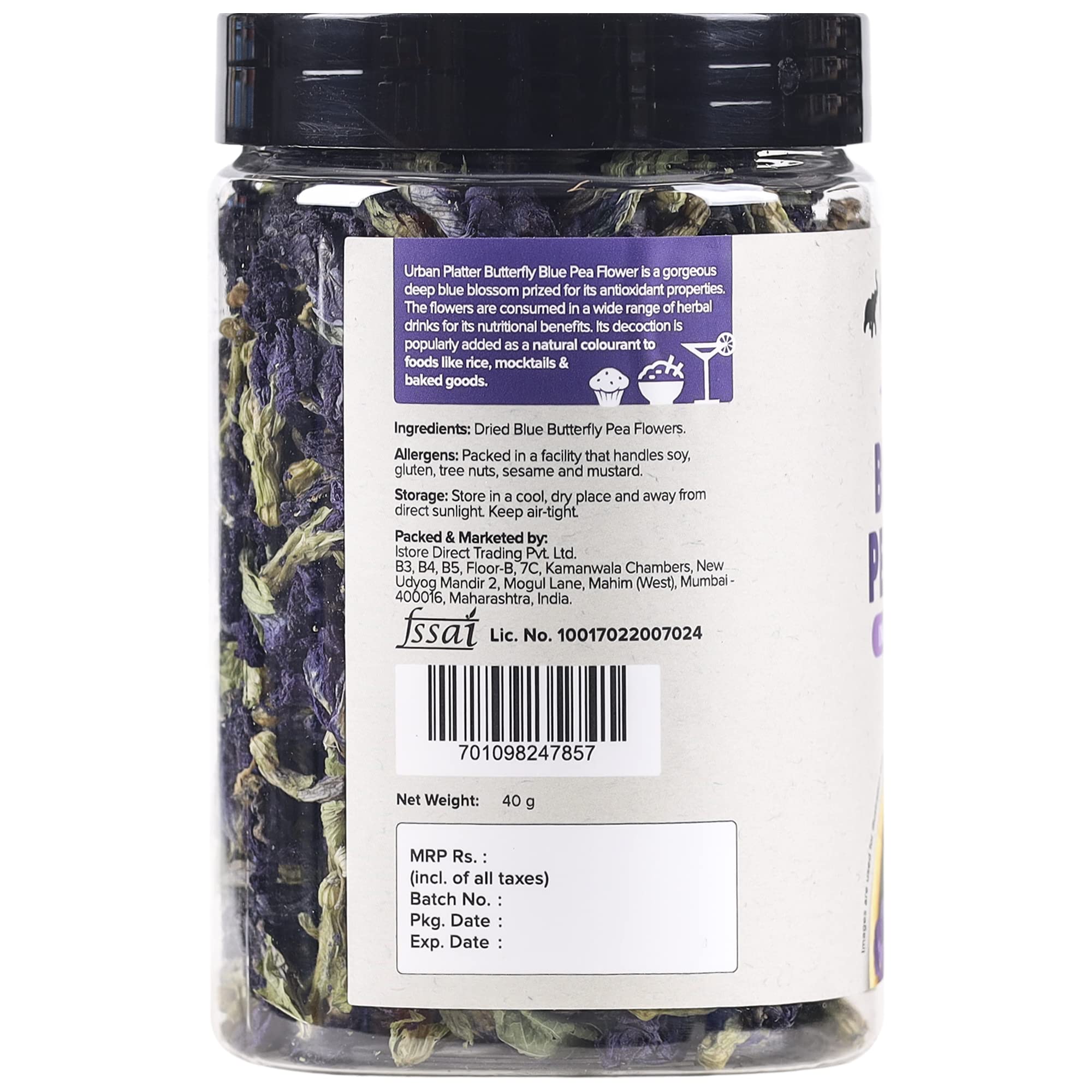 Urban Platter Blue Butterfly Pea Flower | 1.41 Oz (120+ Cups) | Dried Flowers for Tea | Rich in Antioxidants | Caffeine-Free Herbal Tea | Natural Blue