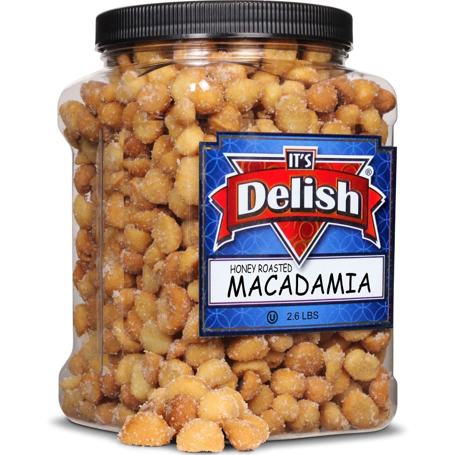 Honey Roasted Macadamia by It's Delish, 2.6 LBS Reusable Jumbo Container | Gourmet Macadamia Nuts in Honey Sugar Coating, Sweet & Heart Healthy Salted