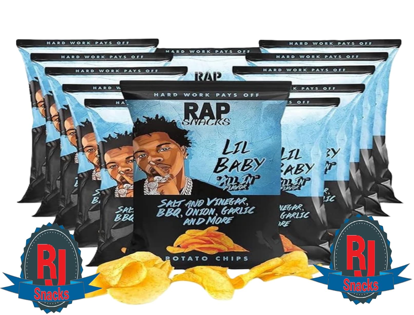 Rap`Snacks Potato Chips 1 oz (Curated by RJ Snacks Value Pack) (1 oz, Lil Baby All In)