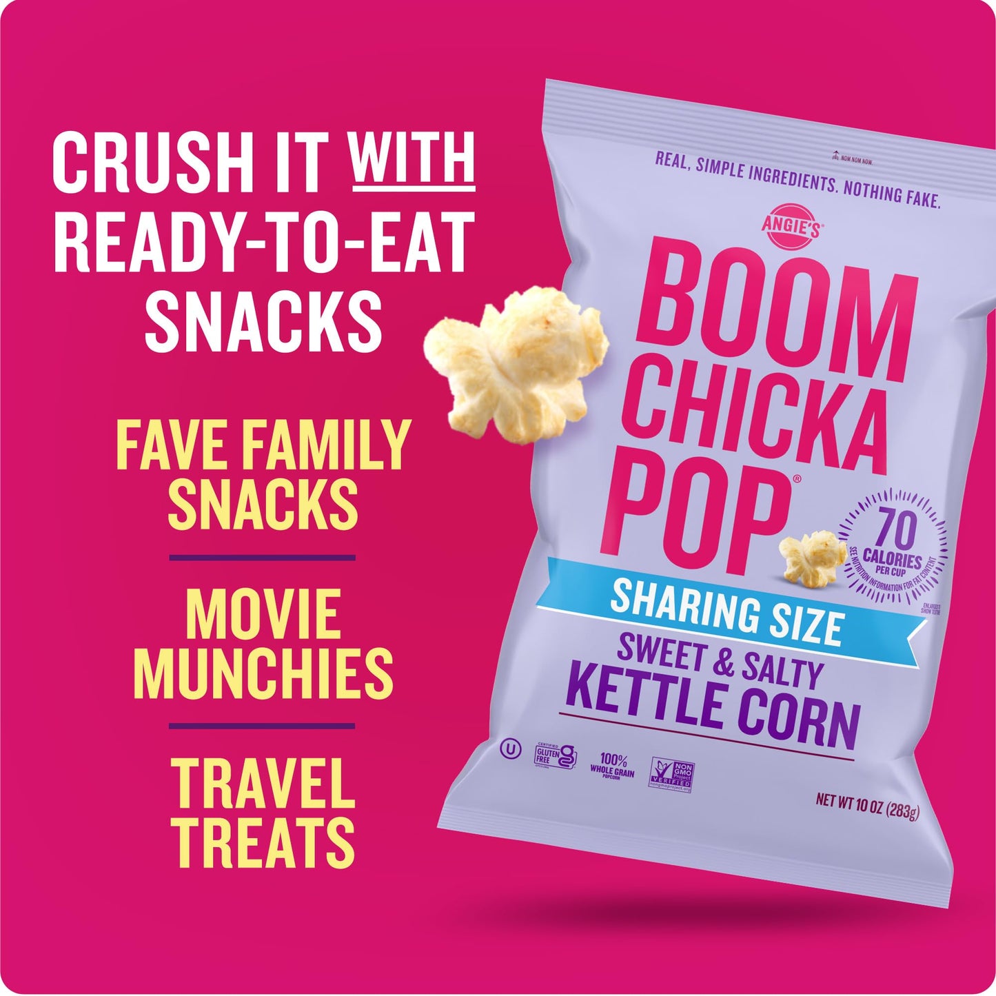 Angie's BOOMCHICKAPOP Sweet and Salty Kettle Corn Popcorn, Gluten Free, Party Size 10 oz.