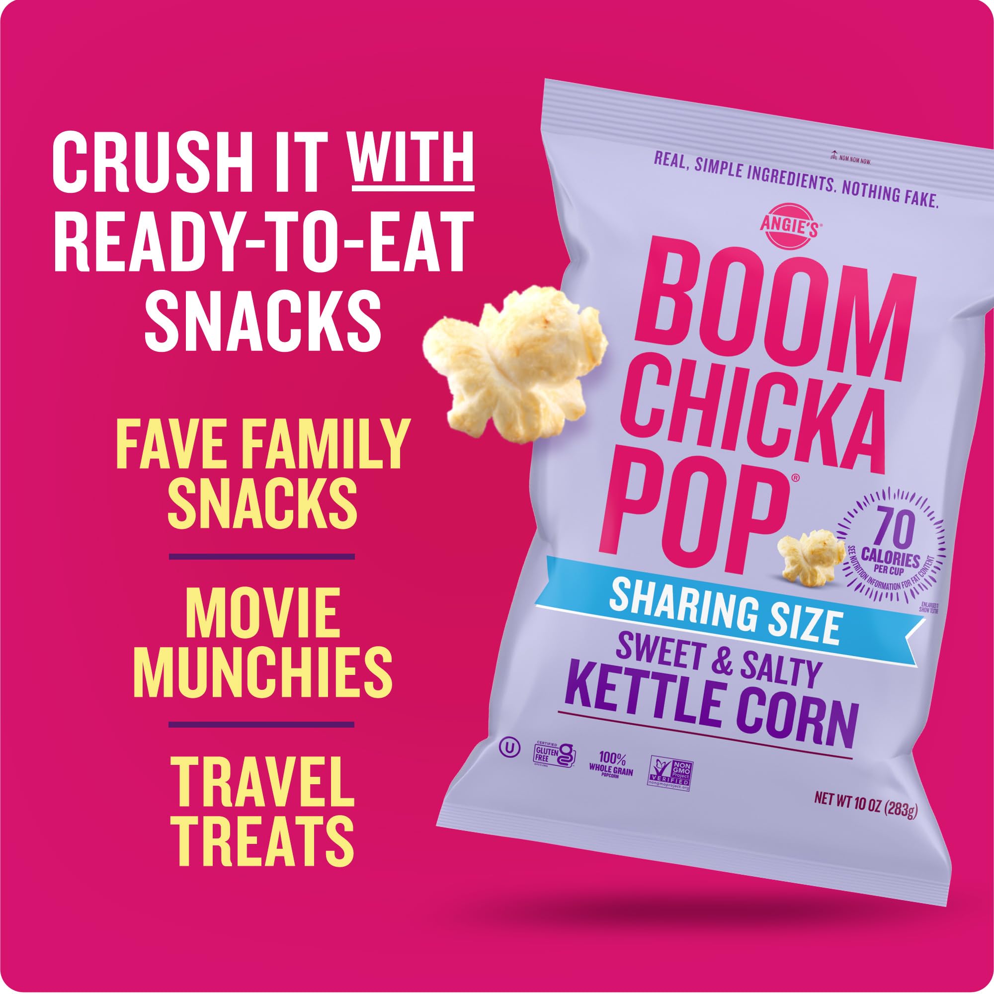 Angie's BOOMCHICKAPOP Sweet and Salty Kettle Corn Popcorn, Gluten Free, Party Size 10 oz.
