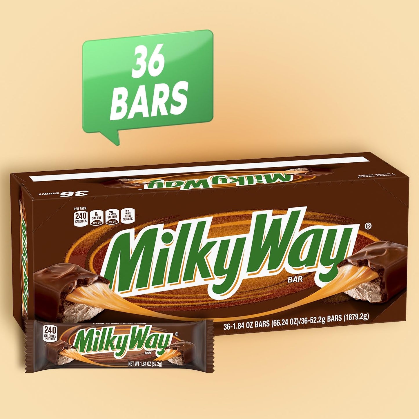 MILKY WAY Candy Milk Chocolate Bars Bulk Pack, Full Size, 1.84 oz Pack of 36)