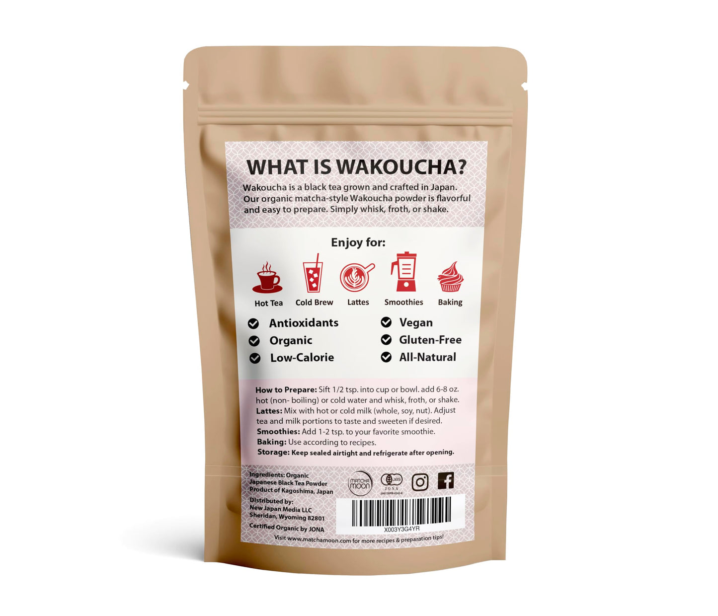 Matcha Moon Matcha-Style Wakoucha Black Tea Powder | Premium USDA Organic Japanese Black Tea from Kagoshima | Rich Flavor for Brewing, Smoothies
