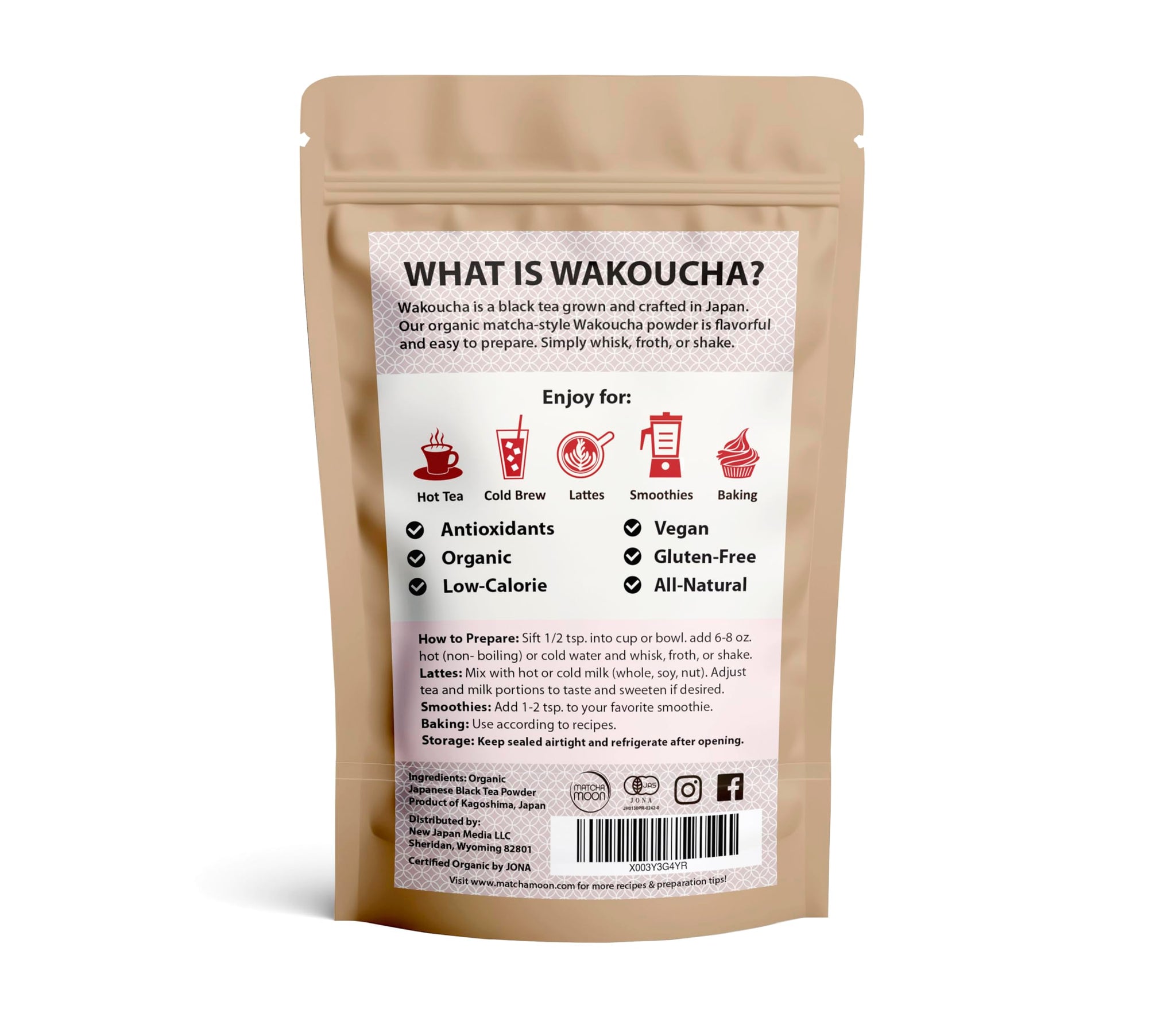 Matcha Moon Matcha-Style Wakoucha Black Tea Powder | Premium USDA Organic Japanese Black Tea from Kagoshima | Rich Flavor for Brewing, Smoothies