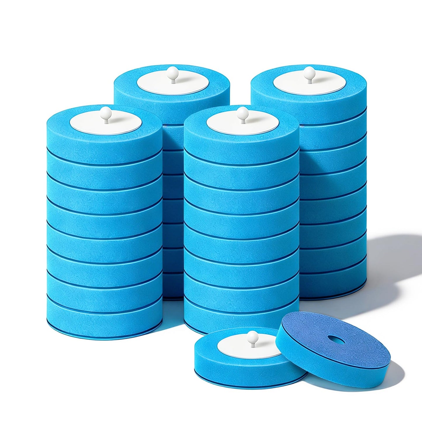 SOPAMI 32pcs Disposable Toilet Brush Sponge Head Refills, 5-Layer Pre-Loaded Rich Foam Sponge Replacement. Scrub Heads for Disposal Toilet Brush Wand