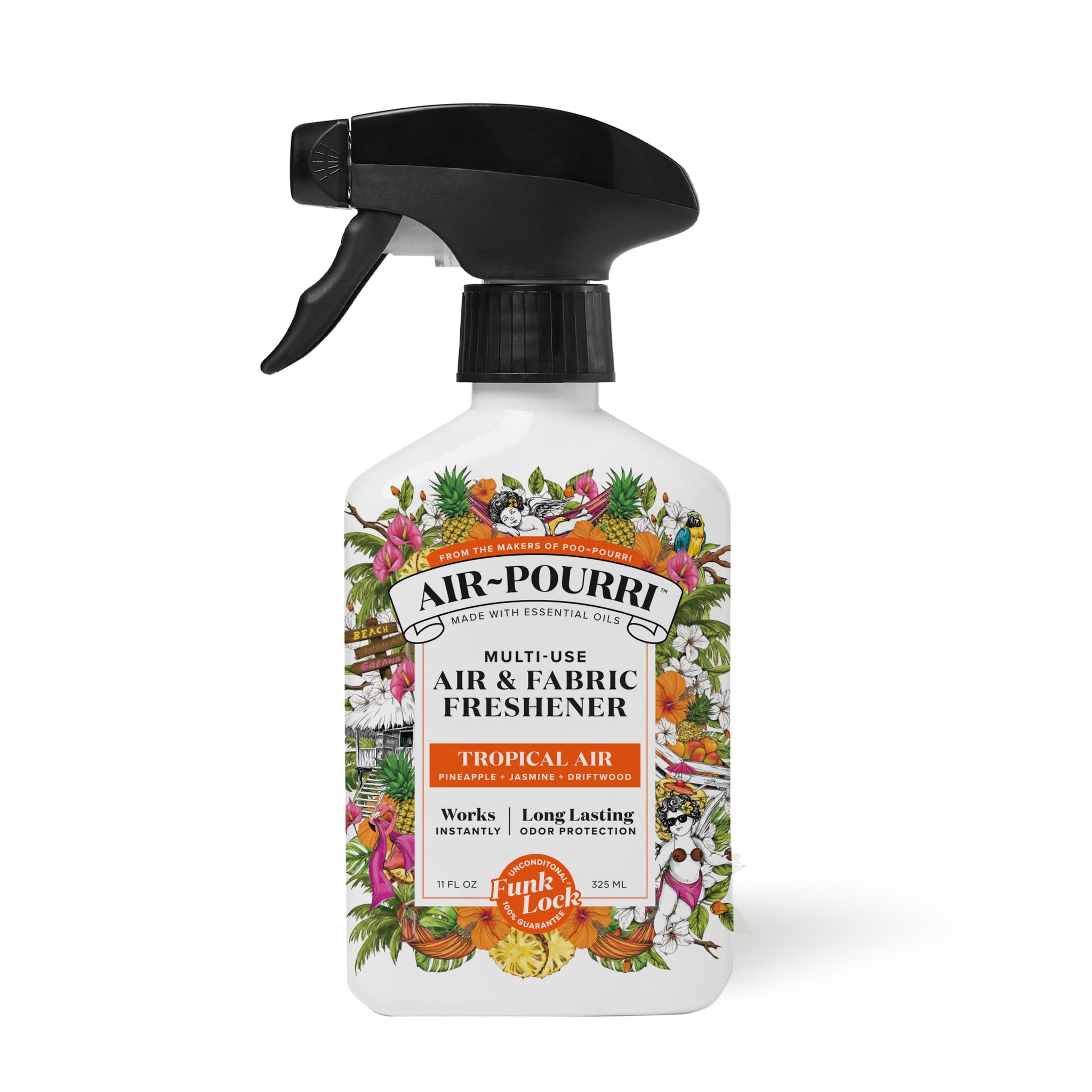 Air~Pourri Air + Fabric Multi-Purpose Odor Freshener Spray, Tropical Air, 11 Fl Oz - Pineapple, Jasmine and Sandalwood (New)