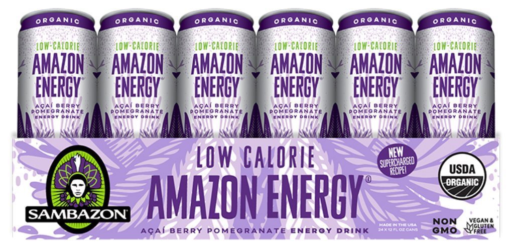 Sambazon Organic Low Calorie Amazon Energy Drink, Acai Berry and Pomegranate, 12 Ounce (Pack of 24)