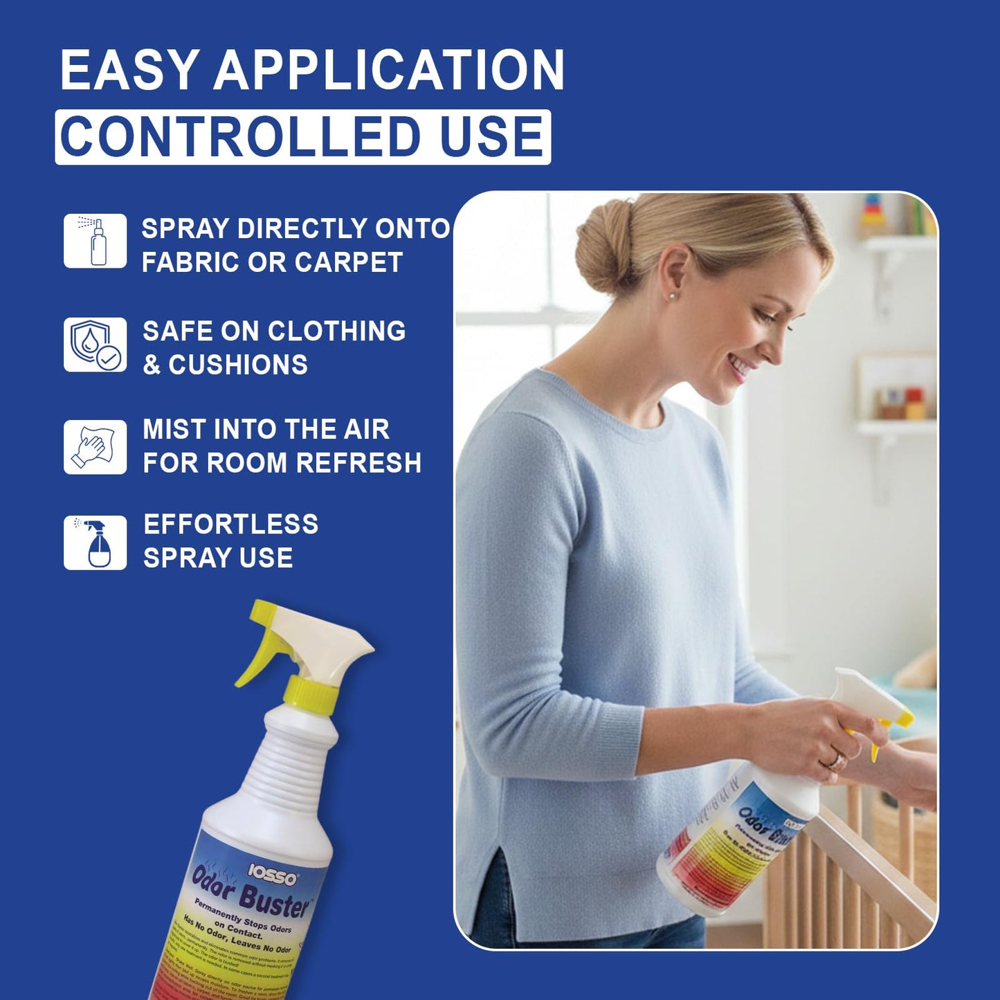 Iosso 10711 Odor Buster 32 Oz - Fragrance Free Odor Eliminator - Neutralizes And Removes Odors From Fabric Carpet Clothing Cushions Air - Safe Around