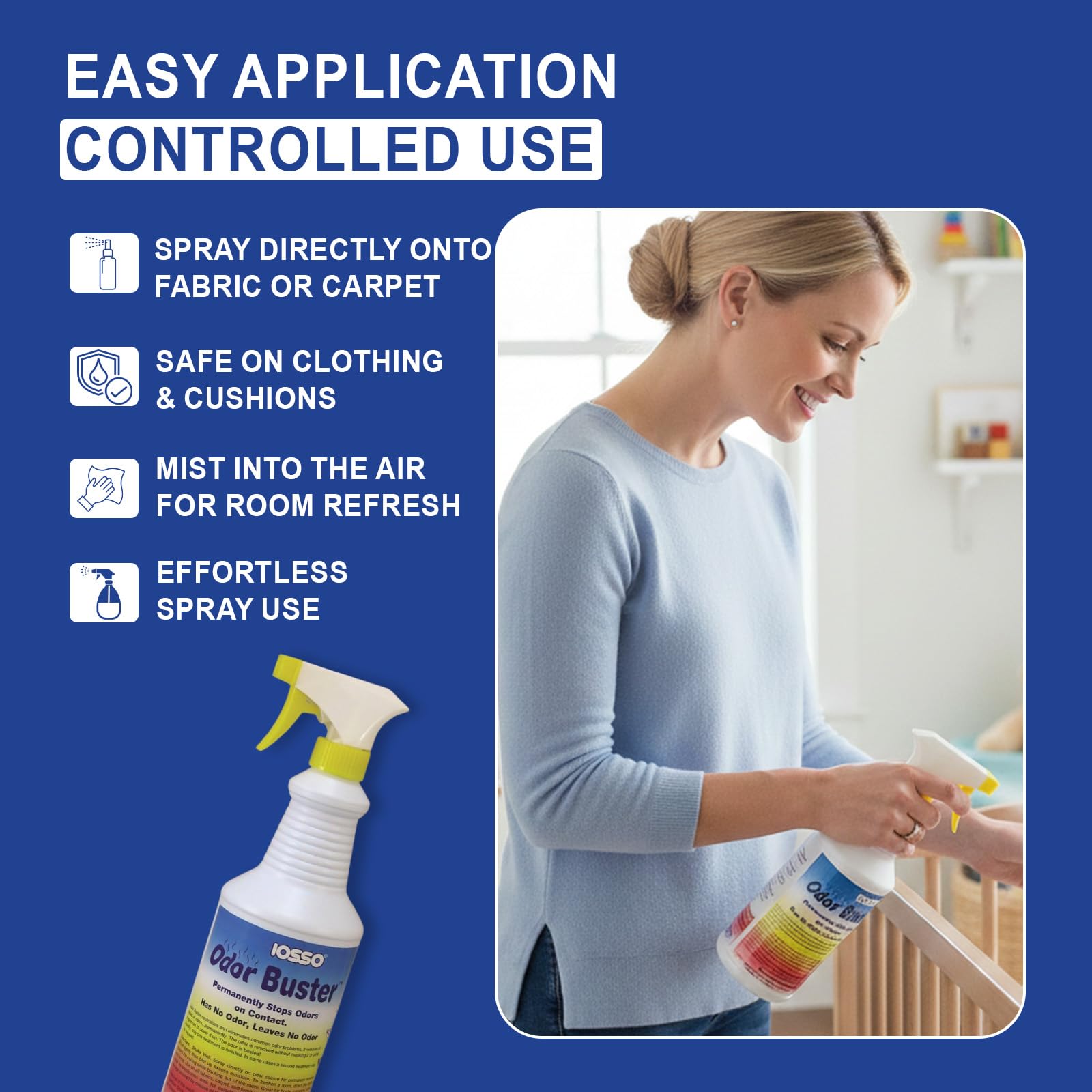 Iosso 10711 Odor Buster 32 Oz - Fragrance Free Odor Eliminator - Neutralizes And Removes Odors From Fabric Carpet Clothing Cushions Air - Safe Around