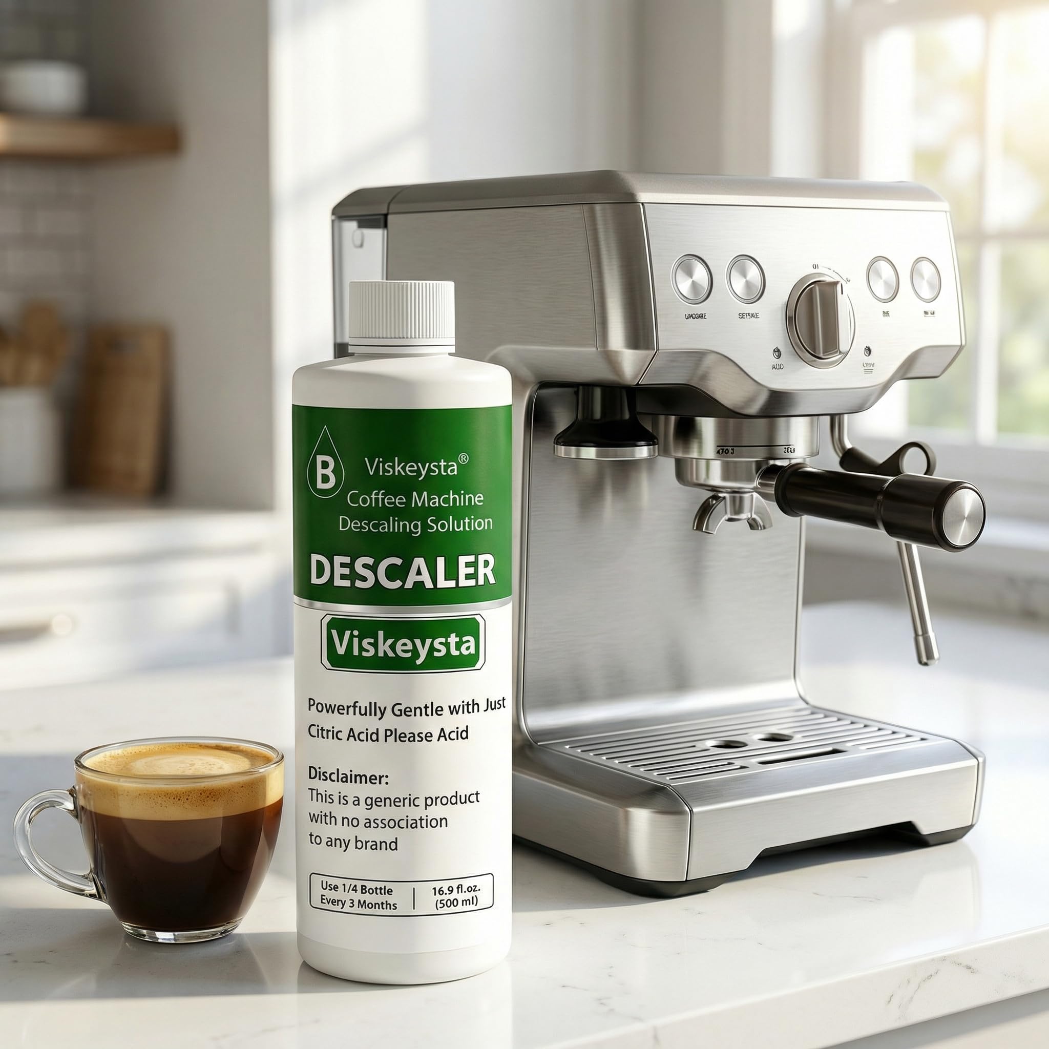 Viskeysta Descaling Solution for Black+Decker Coffee Makers, 16.9 fl oz (500ml) Descaler Liquid, 4 Uses, Citric Acid Formula