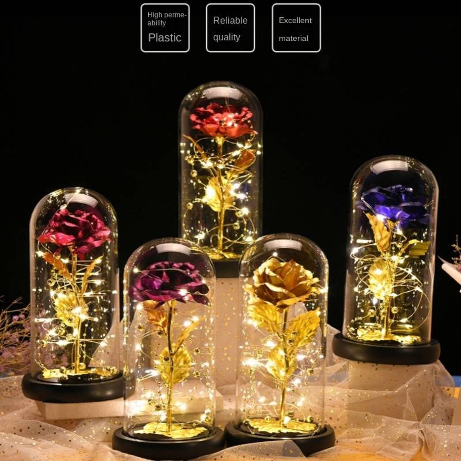 OPeque Fashion Simple Gold foil Flower Plastic Cover Creative Table Decoration Handmade Gift Rose Glass Cover