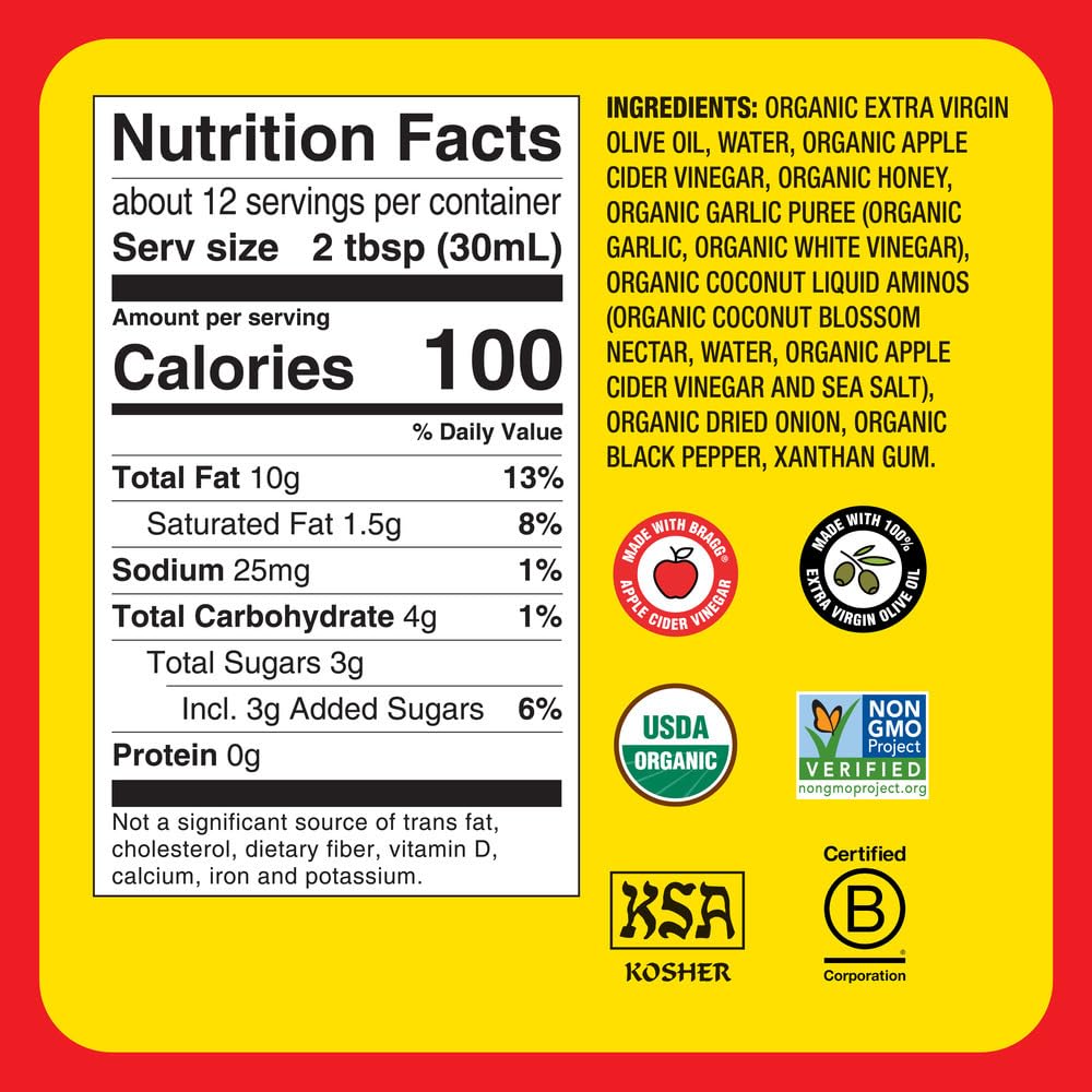 Bragg Organic Vinaigrette Salad Dressing and Marinade - 12 fl oz - Gluten-Free Dressing with Bragg Apple Cider Vinegar