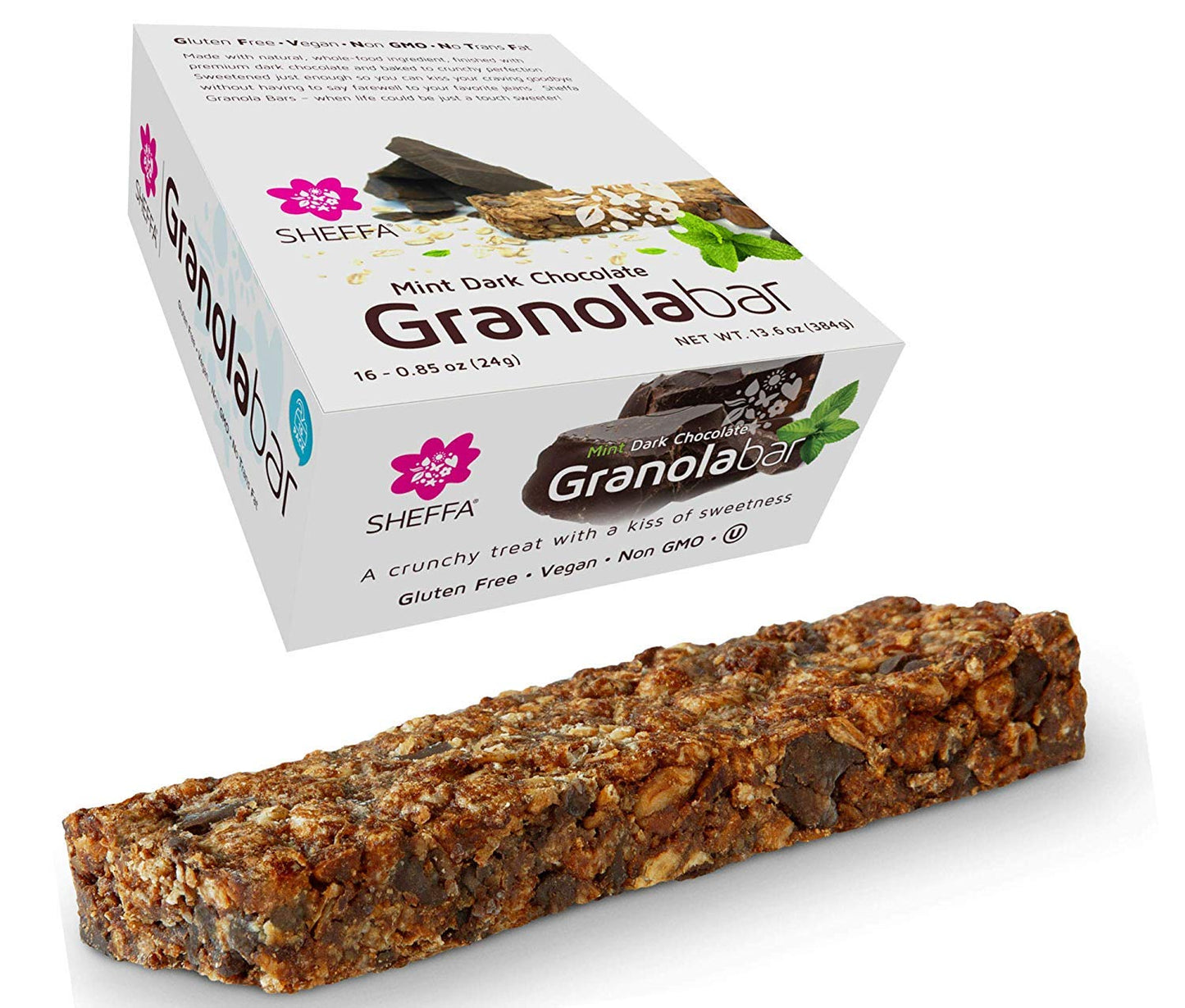 Sheffa Granola Bars Mint Chocolate 0.85 Oz (Pack Of 16) Healthy Crunchy Kind Of Snack Kosher Gluten Free Vegan Low Sodium, Calorie, Carbs for Weight