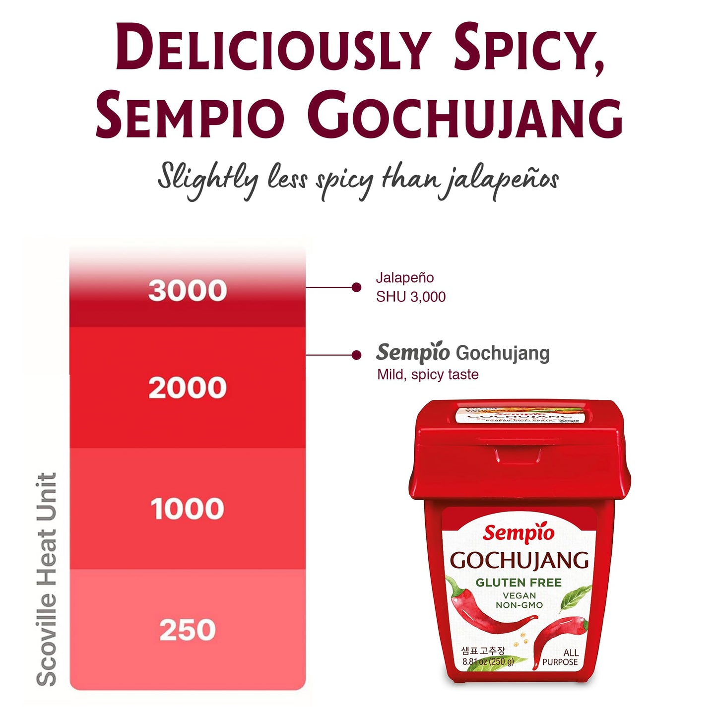 Sempio Gochujang Vegan Korean Red Chili Pepper Paste - Gluten Free: Sweet Spicy Savory Paste, Traditional Fermented Condiment for Cooking, Marinades