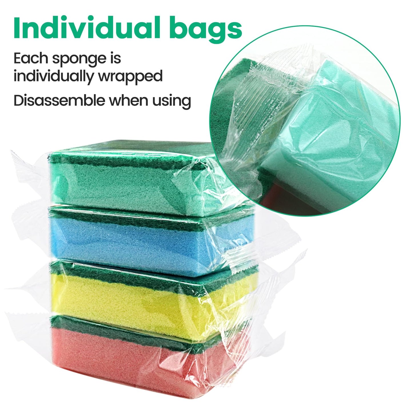 (64 Pack)Kheoxusa Individually Wrapped Sponges,Sponge Individually Wrapped,Individually Wrapped Sponges Bulk Packed for Cleaning Dishes Kitchen Scrub