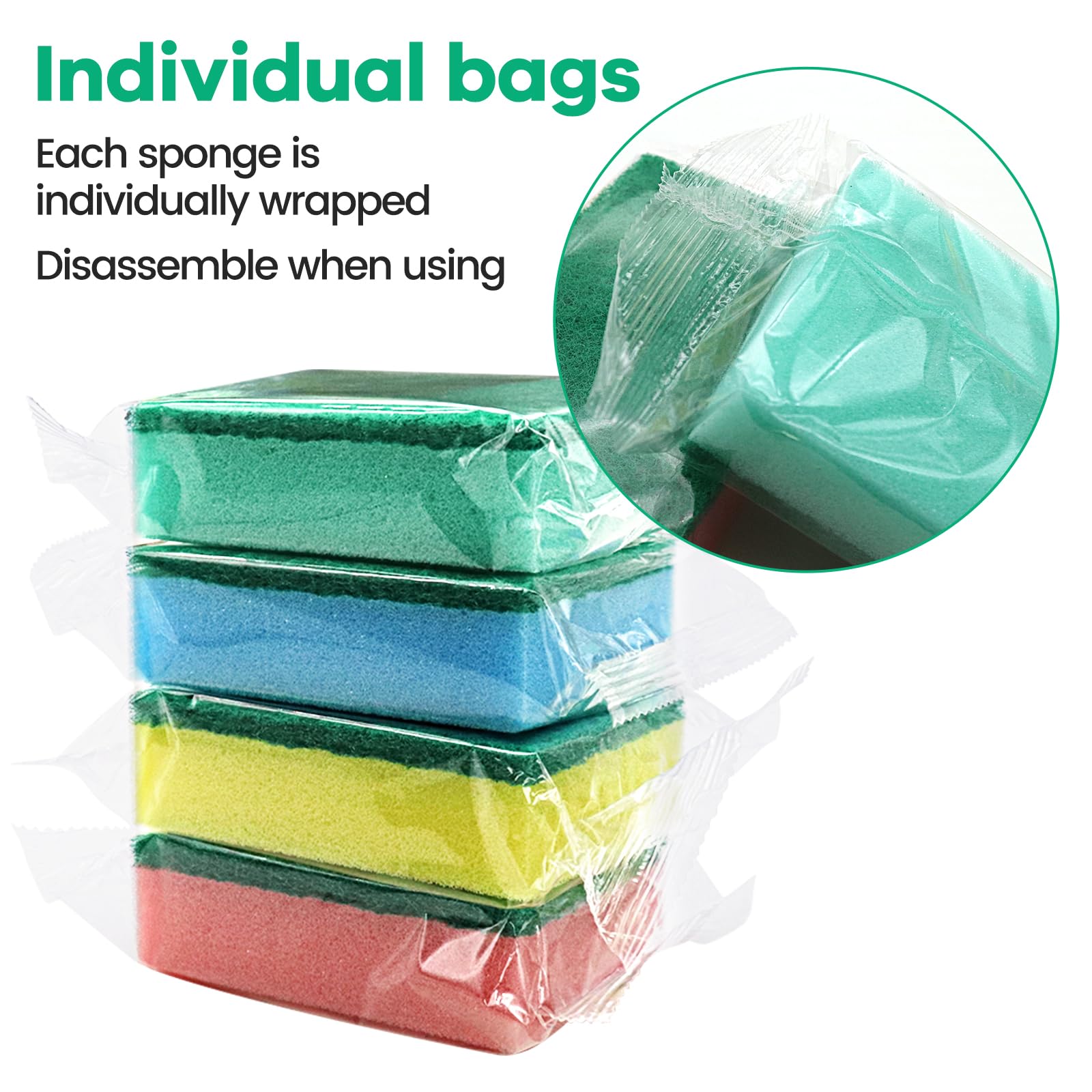 (64 Pack)Kheoxusa Individually Wrapped Sponges,Sponge Individually Wrapped,Individually Wrapped Sponges Bulk Packed for Cleaning Dishes Kitchen Scrub
