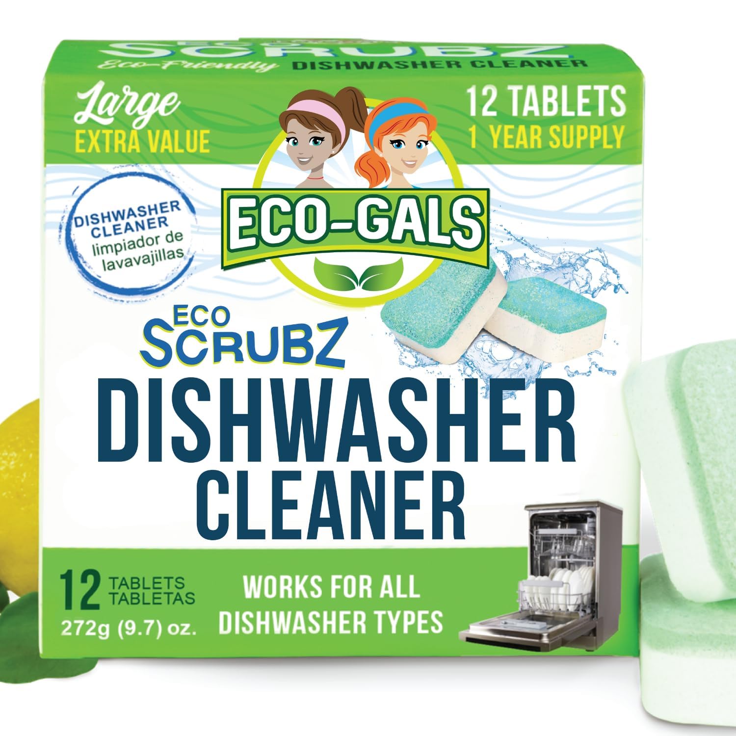 Eco-Gals Dishwasher Cleaner - 12 Tablets - 12 Month Supply - Unscented
