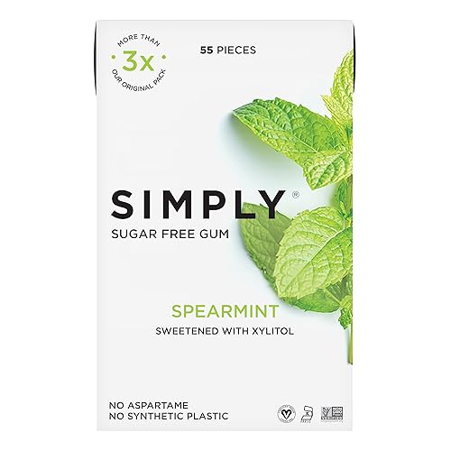 SIMPLY Gum | Sugar Free Xylitol Chewing Gum | Spearmint | 1 Pack (55 Pieces Total) | Synthetic Free + Sugar Free + Aspartame Free