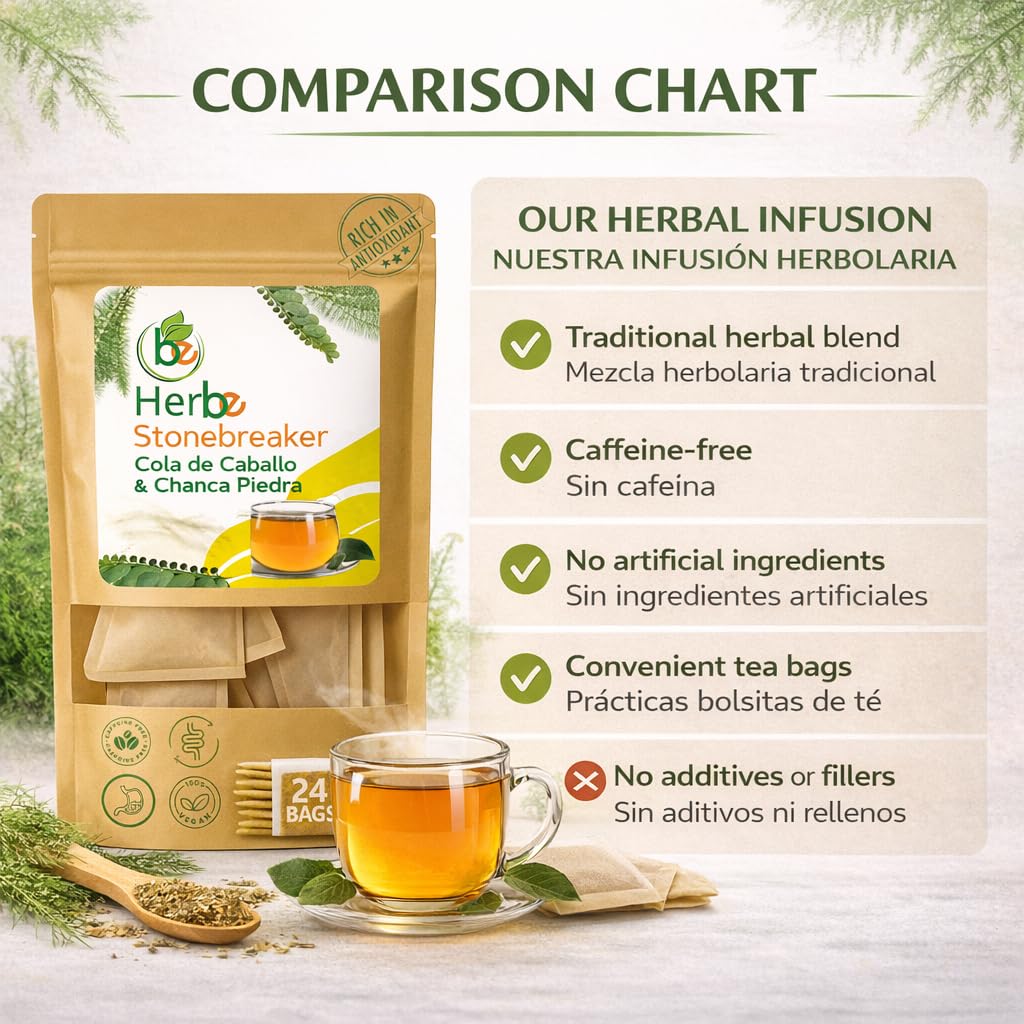 Chanca Piedra & Horsetail (Cola de Caballo) Herbal Tea - 24 Tea Bags (2000 mg Each) - Traditional Herbal Infusion - 100% Natural, Non-GMO