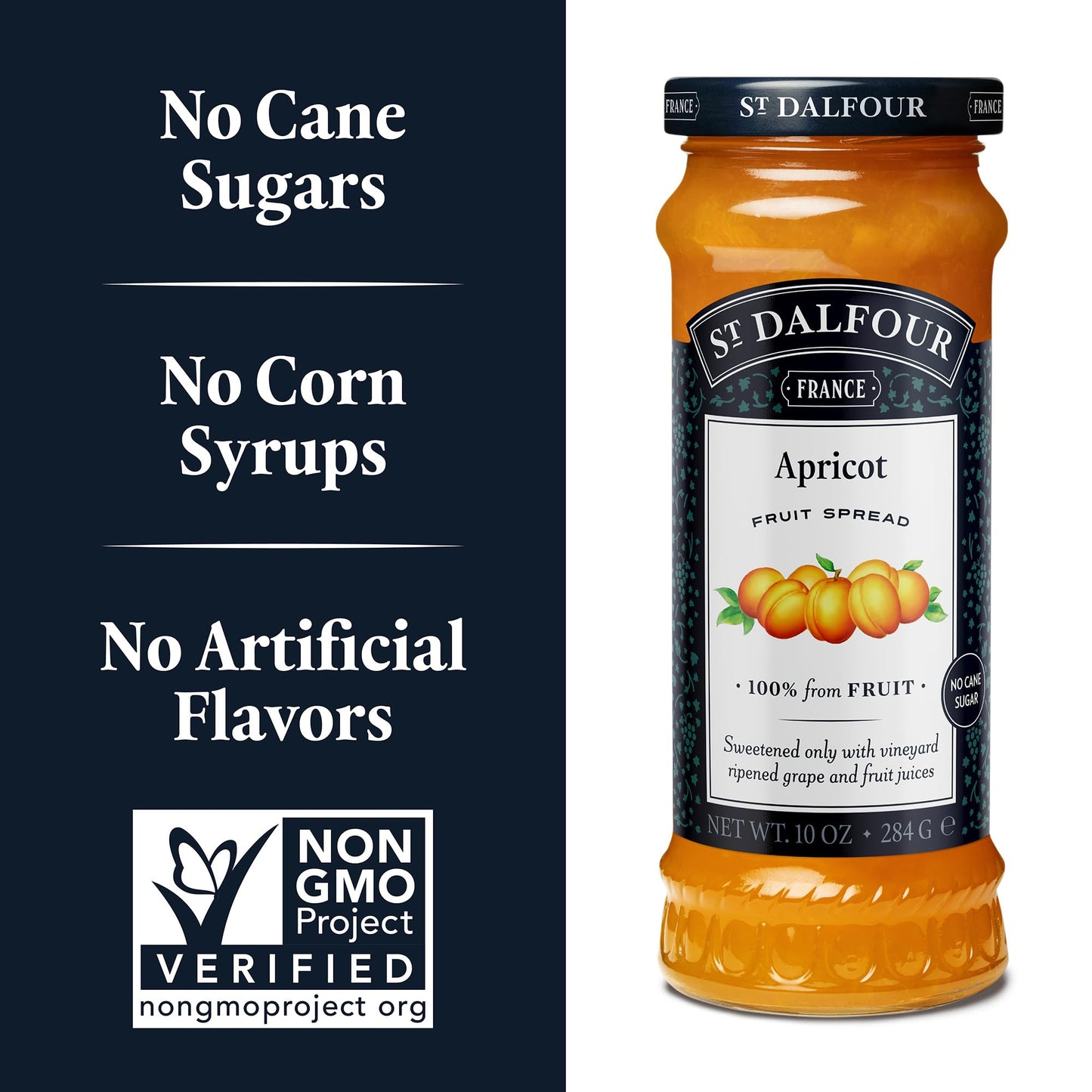 St. Dalfour Apricot Fruit Spread - 10oz - 100% from Fruit, No Artificial Ingredients, Non-GMO, No Cane Sugars, All Natural, Made in France
