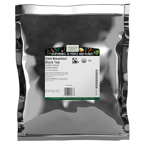 Frontier Co-op Certified Organic Fair Trade Irish Breakfast Tea, 1-Pound Bulk, Rustic, Warm & Bold Black Tea, Kosher,