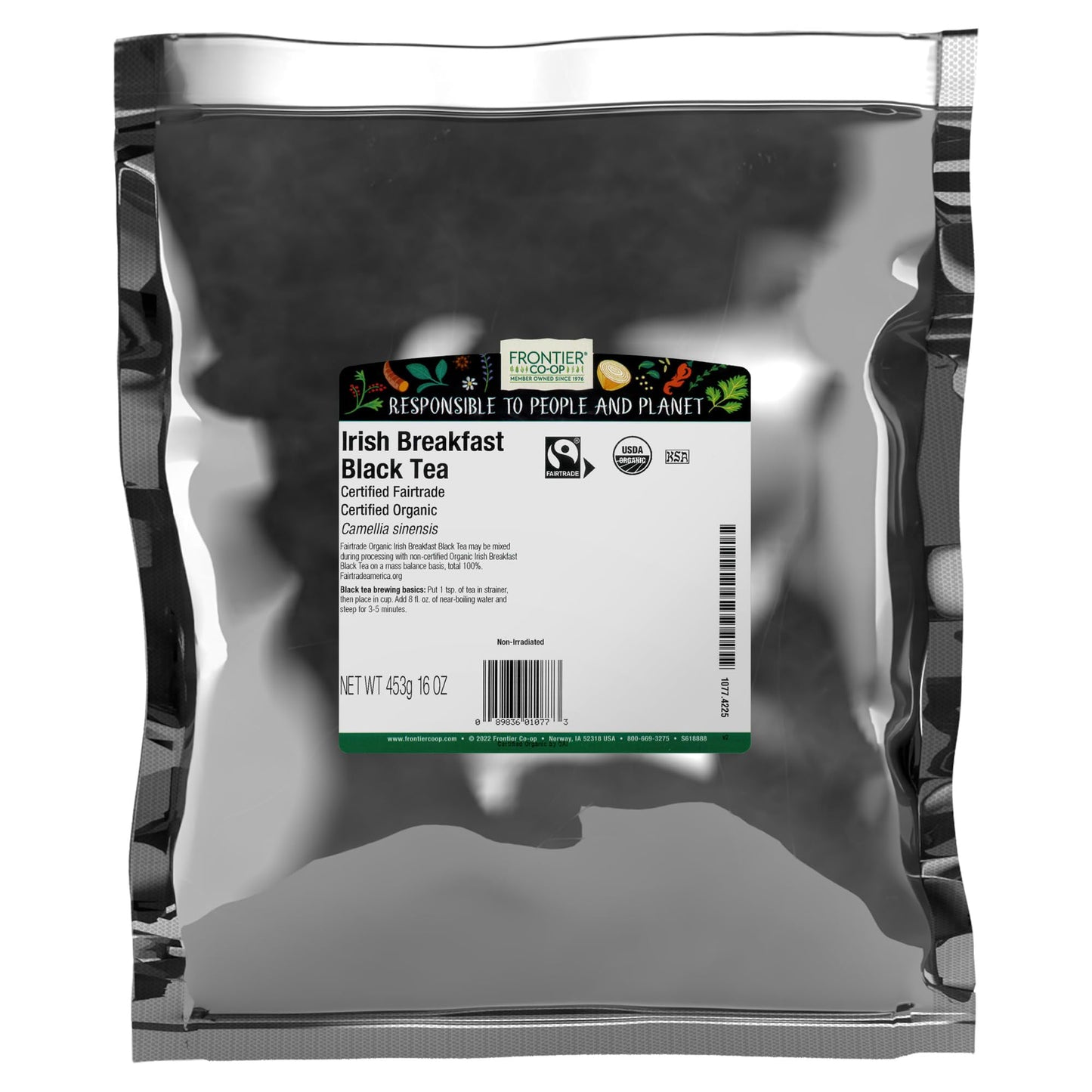 Frontier Co-op Certified Organic Fair Trade Irish Breakfast Tea, 1-Pound Bulk, Rustic, Warm & Bold Black Tea, Kosher,