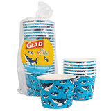 Glad for Kids Shark Paper Snack Bowls, Lids Not Included - Heavy Duty, Soak-Proof, Microwavable Kid-Friendly Disposable Snack Cups, No Lids Included