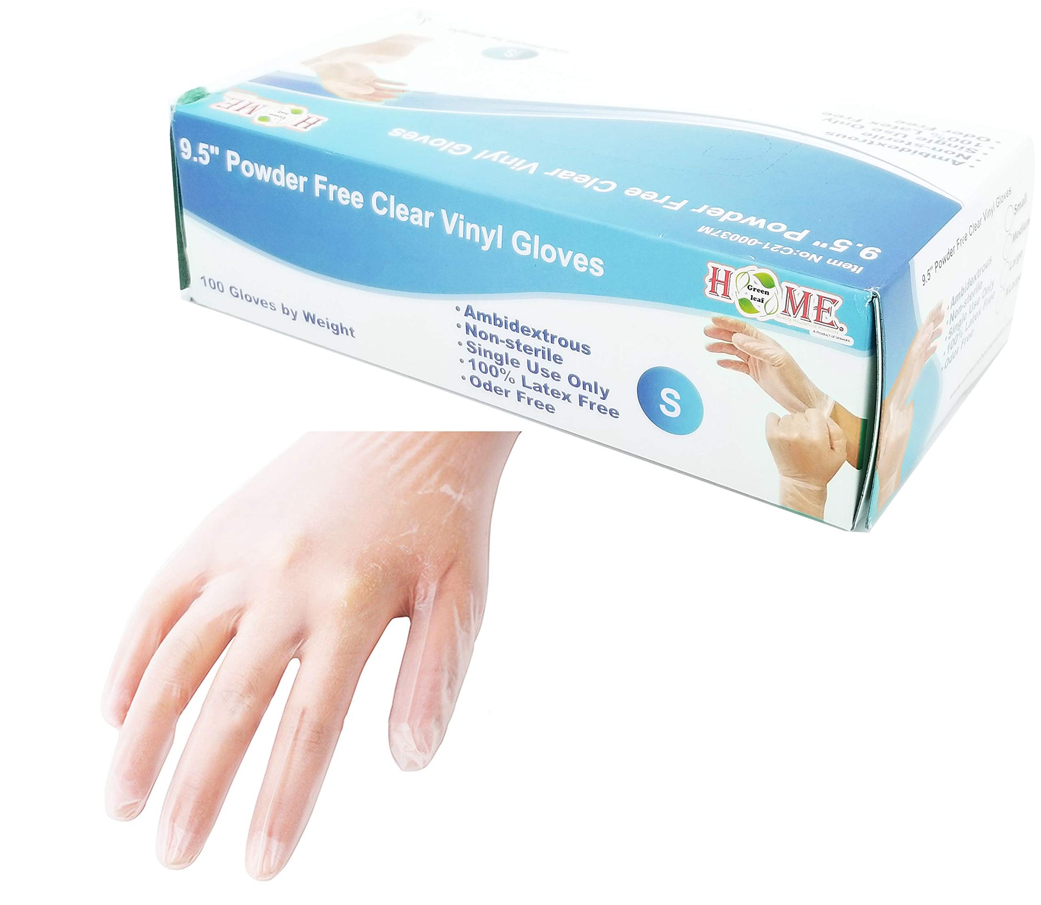 Uniware 100 pc 9.5" Single-Use Powder Free Clear Vinyl Gloves, Disposable Gloves, Ambidextrous, Non-Sterile, Latex & Odor Free (Large)
