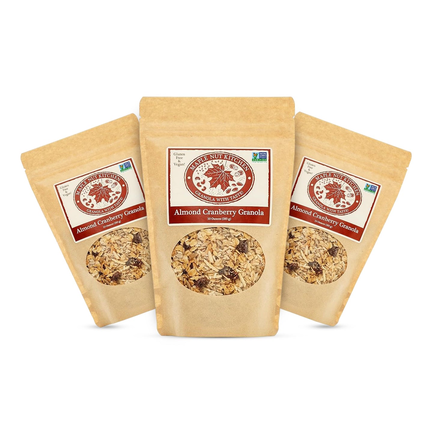 Maple Nut Kitchen Almond Cranberry Granola 3 Pack - Crunchy, Delicious, Artisan Granola with Gluten Free Oats, Almonds, Cranberries & Maple Syrup |