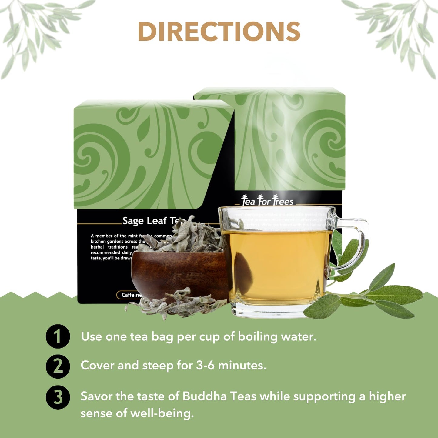 Buddha Teas - Organic Sage Leaf Tea - Herbal Tea - With Vitamins & Minerals - Clean Ingredients - Caffeine Free - OU Kosher - 18 Bleach-Free Tea Bags