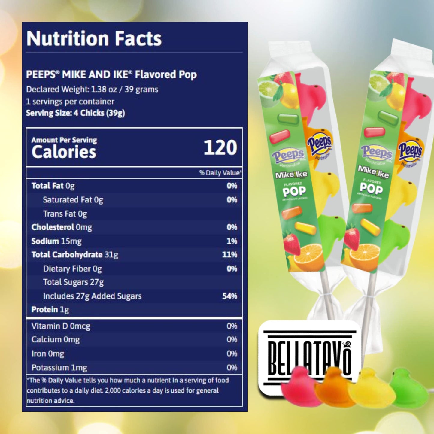 Flavored Marshmallows Easter Lollipop Bundle Includes 2-1.38 Oz Peeps Marshmallow Candy Chick Pop in Mike and Ike Candy Flavors. Fun & Colorful Easter