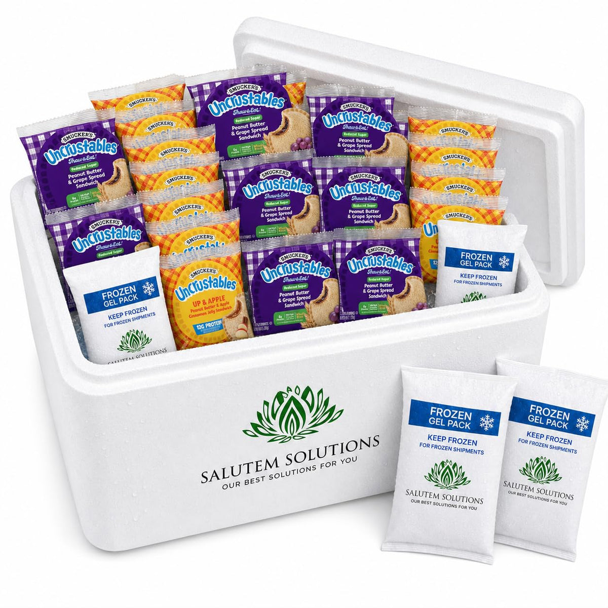 Smucker's Uncrustables Frozen Sandwich Variety Pack, Peanut Butter & Apple Cinnamon Jelly - 12g Protein and Whole Wheat Peanut Butter & Grape Jelly