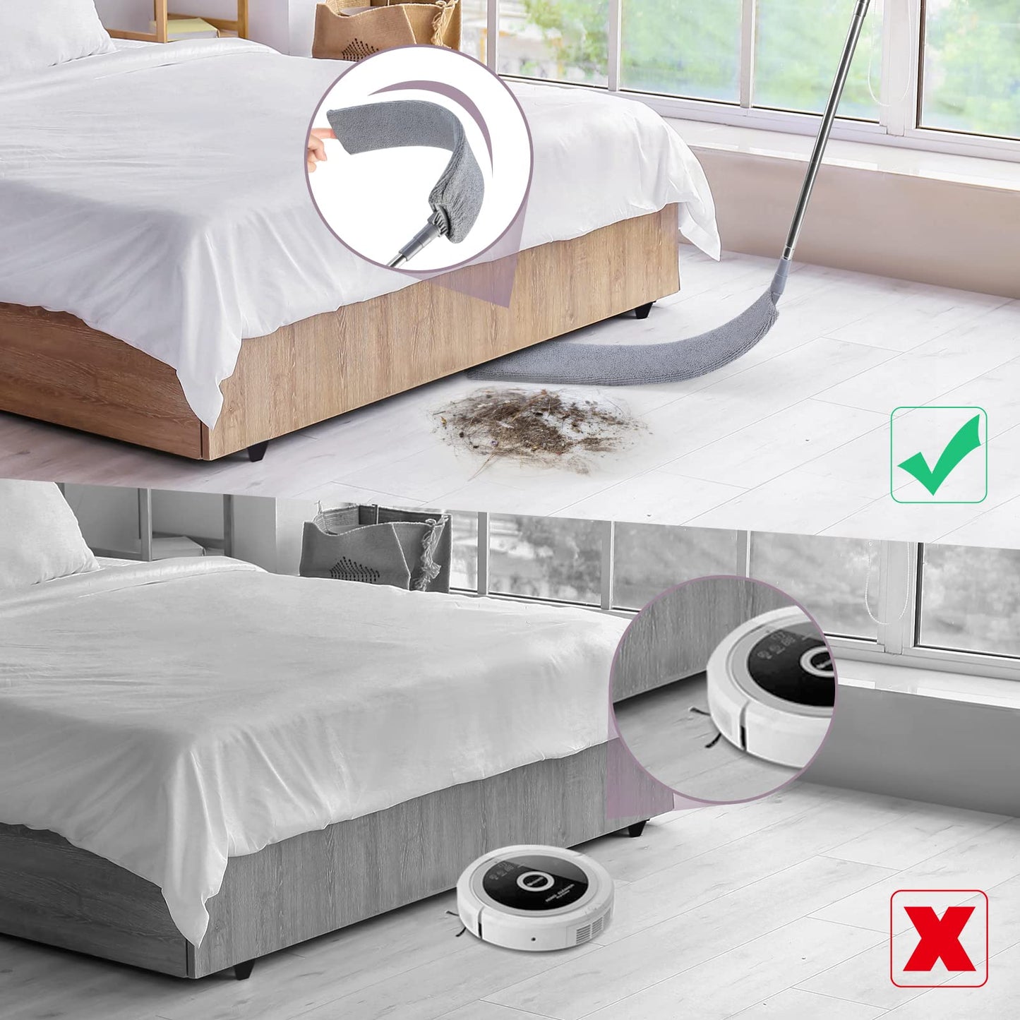 Retractable Gap Dust Cleaner with 3 Microfiber Dusting Cloths & 30-100 inch Extendable Long Handle, Retractable Duster Brush for Cleaning Under