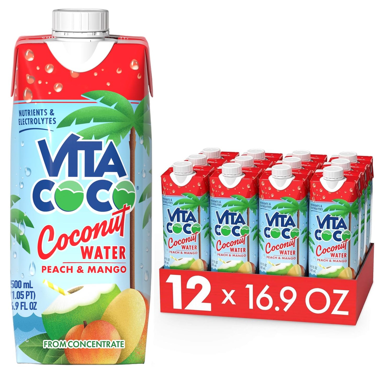 Vita Coco Coconut Water, Peach & Mango - Naturally Hydrating Electrolyte Drink - Smart Alternative to Coffee, Soda, and Sports Drinks - Gluten Free
