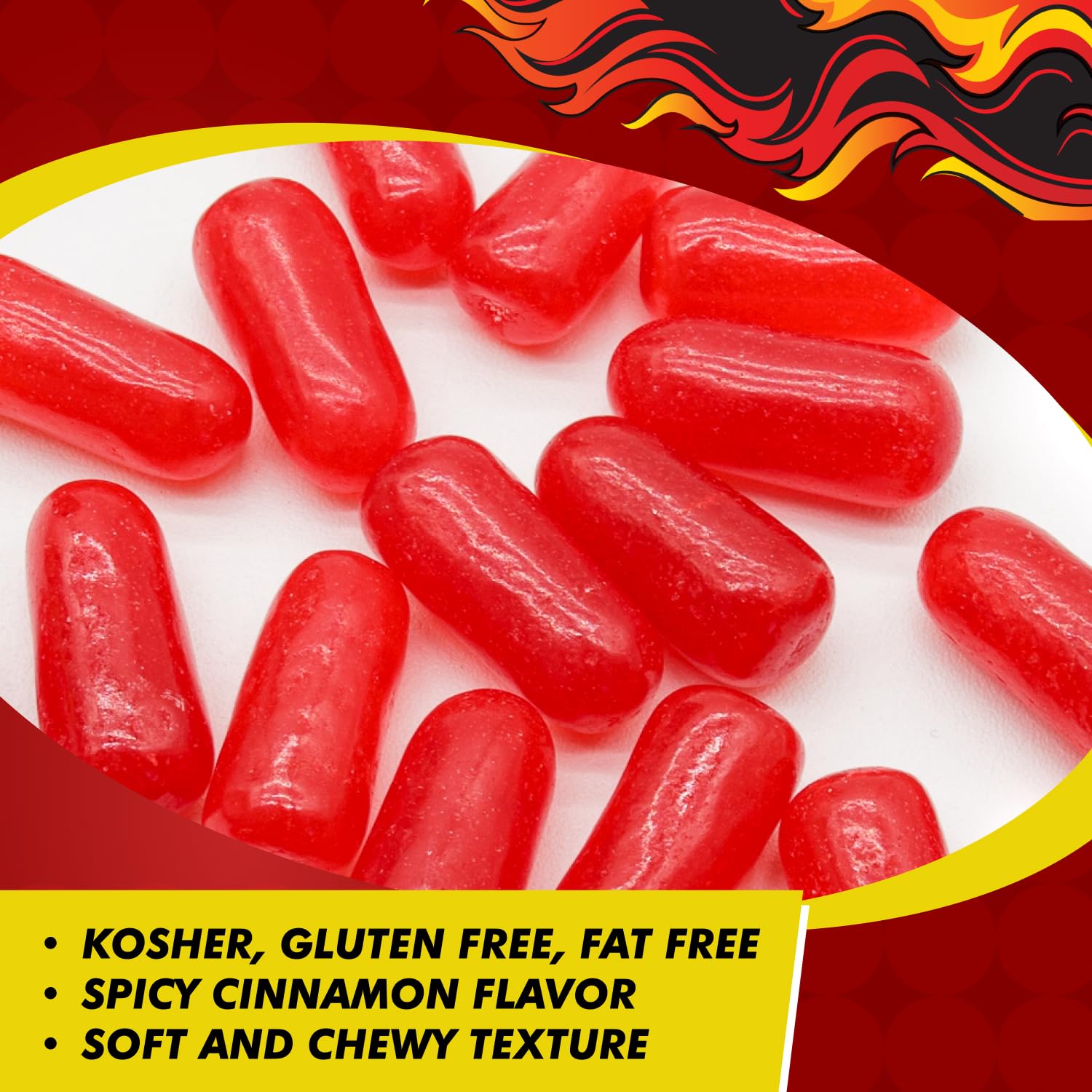 Hot Tamales Cinnamon Chewy Candy 1 lb - Bulk Resealable Bag, Kosher, Gluten & Fat Free