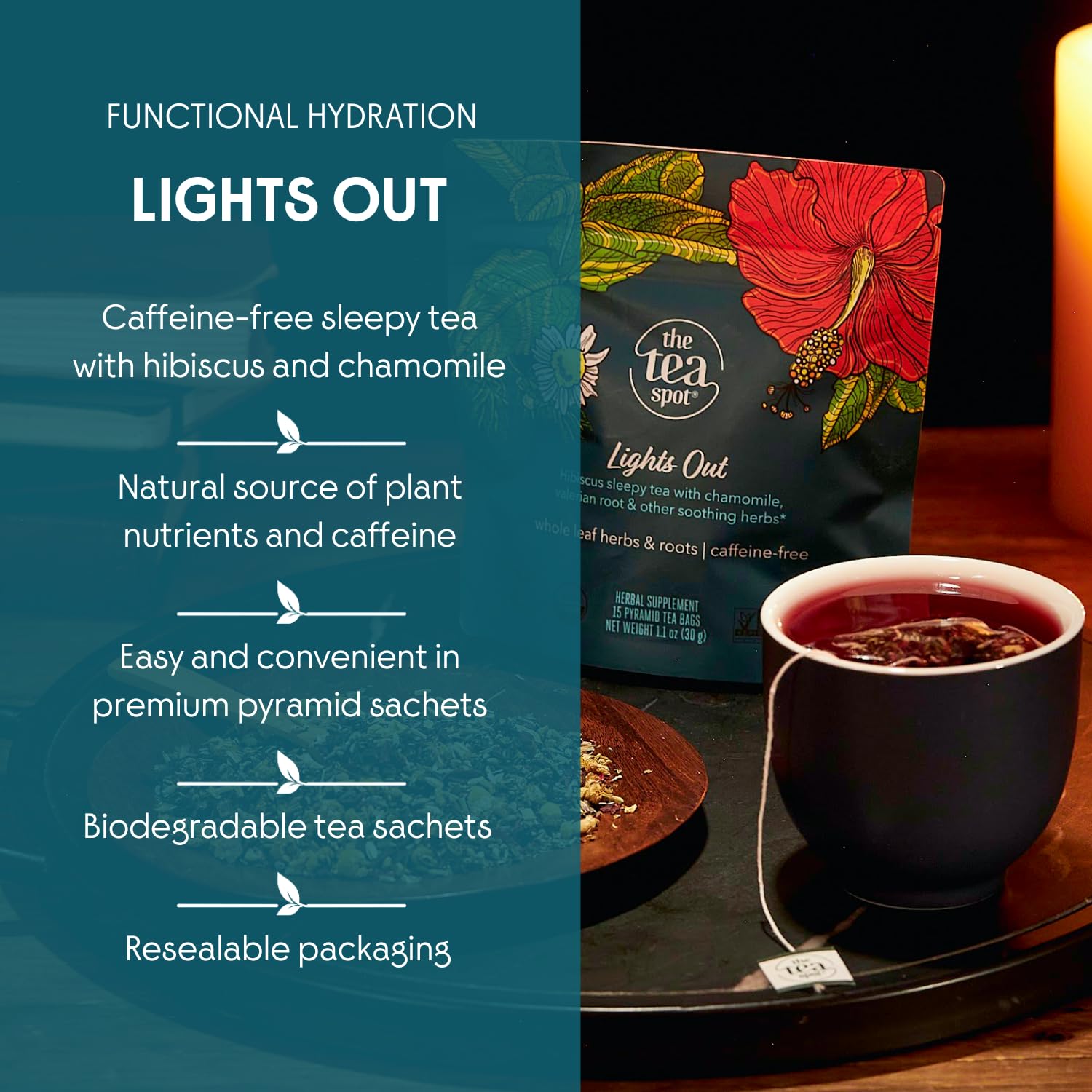 The Tea Spot Organic Lights Out Tea with Valerian Root Relaxation | Blend of Hibiscus, Peppermint, Chamomile, Lavender, Licorice Root & Valerian Root