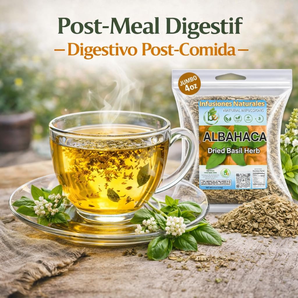 Albahaca Seca para Té y Condimento(Dried Basil Leaves - 4 oz (113 g) - 100% Natural, Non-GMO, Vegan - Loose Leaf for Tea & Seasoning - Aromatic