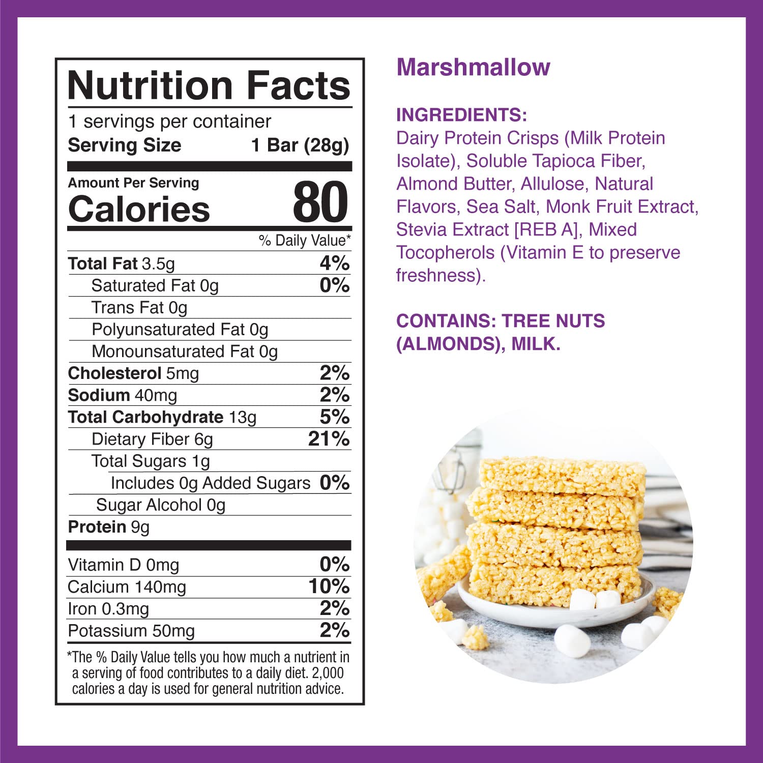 Perfect Keto Mallow Munch, Gluten Free, Cereal Bars, Breakfast Bar, Rice-Free, Low Sugar, Low Carb, Crispy, High Protein Snack, Healthy Snacks, 9g