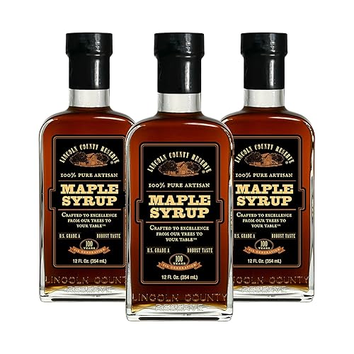 Lincoln County Reserve 100% Pure Maple Syrup with Robust Taste, 100% Pure Artisan Maple Syrup, Made in the USA,12 oz Glass Bottle 3 Pack
