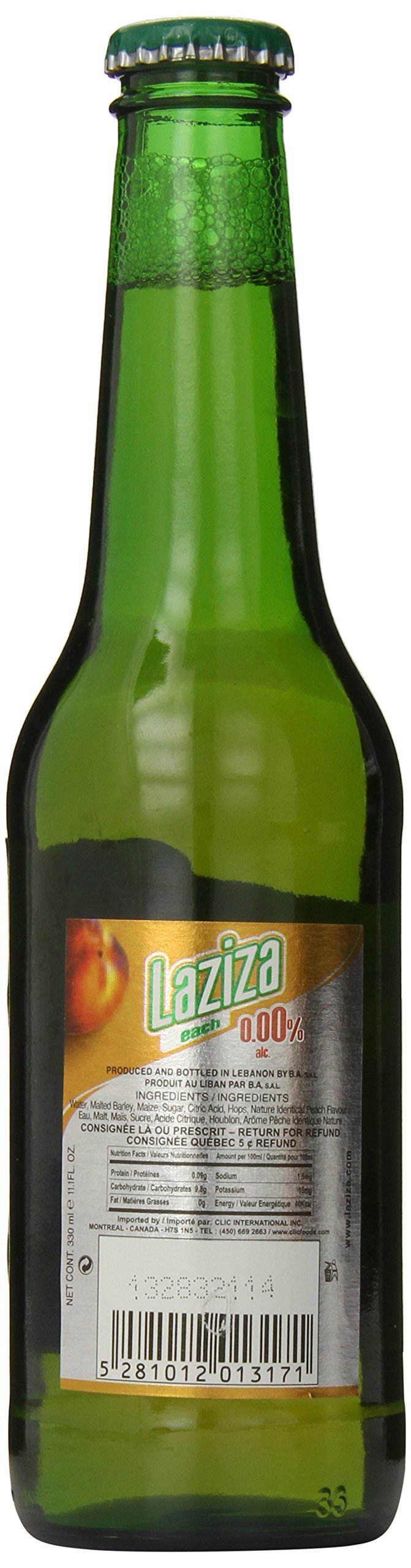 Laziza Non Alcoholic Malt Beverage, Peach, 11 Ounce (Pack of 24)