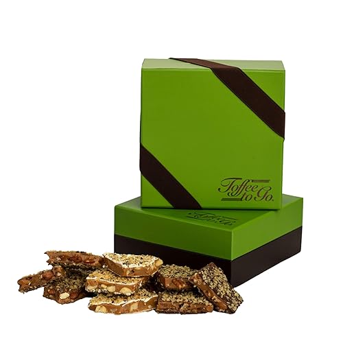 Toffee to Go Assorted Toffee 1 lb Signature Green Gift Box | Hand Crafted | Gluten Free | No Added Preservatives | Delicate Crunch