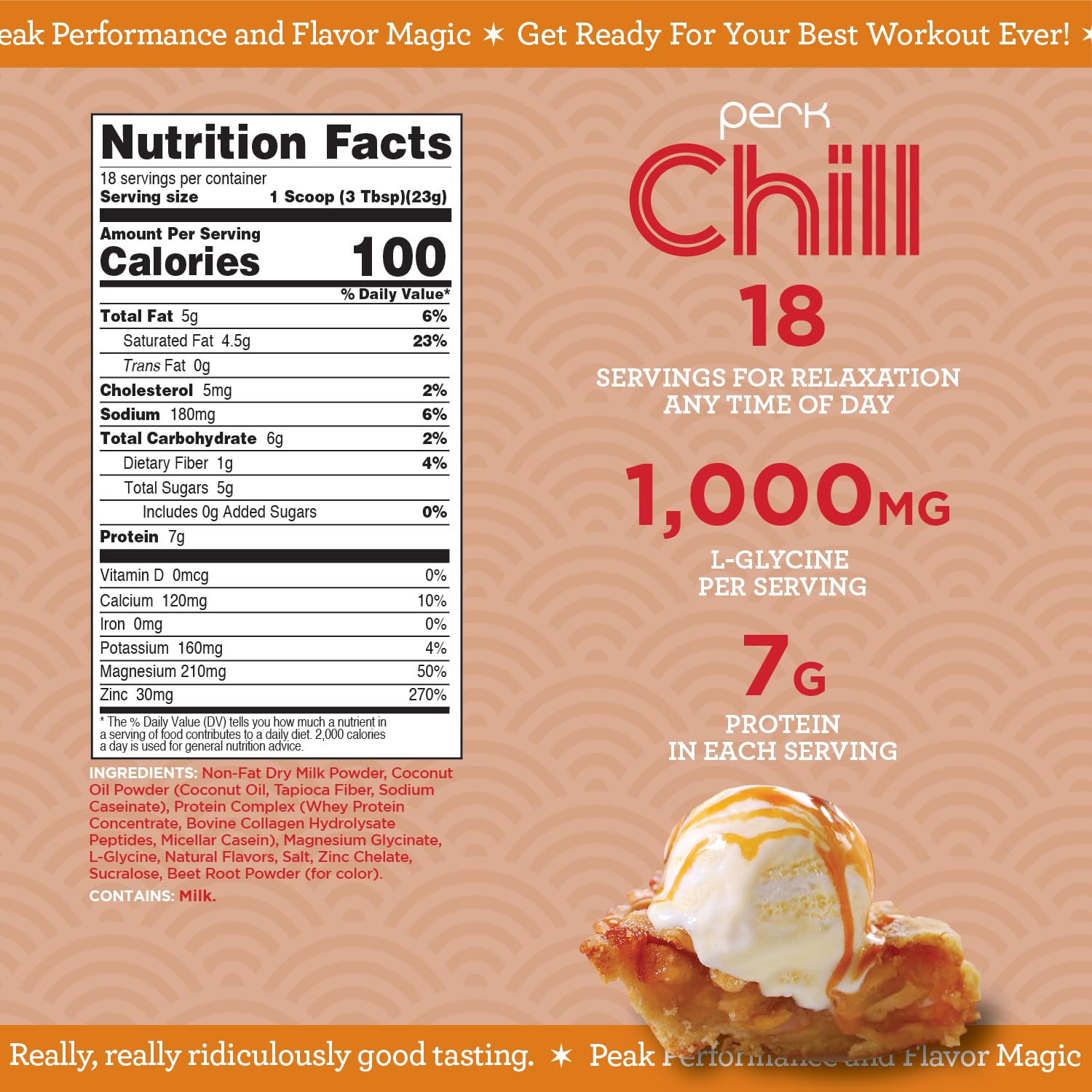 Perk Chill Drink Mix (Caramel Apple Pie) 18 Servings - Calming Melatonin-Free Nighttime Sleep Aid Support with Magnesium & L-Glycine, Gluten-Free